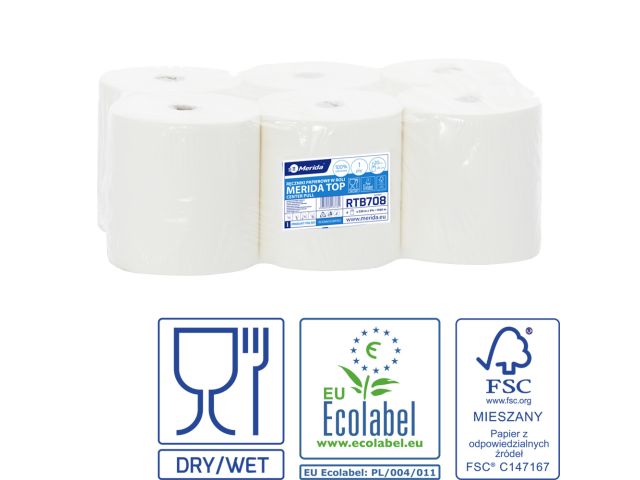 MERIDA TOP CENTER PULL MAXI - paper towel in roll, white, 1 -ply, 100% cellulose, diameter 20 cm, 320 m (6 rolls / pack.)
